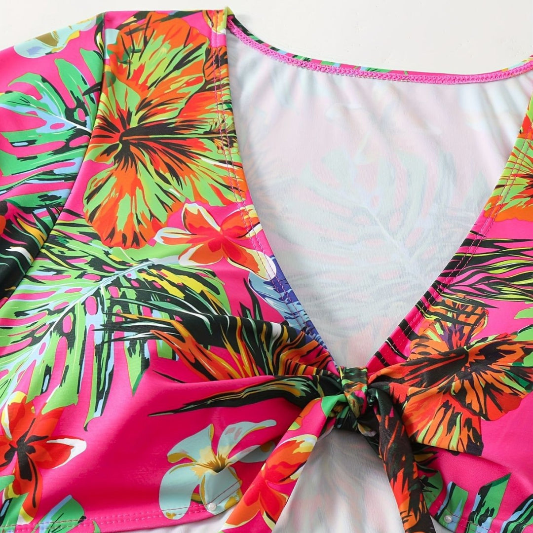 Damen Bikini-Set mit floralen Mustern und leichtem Überwurf EB