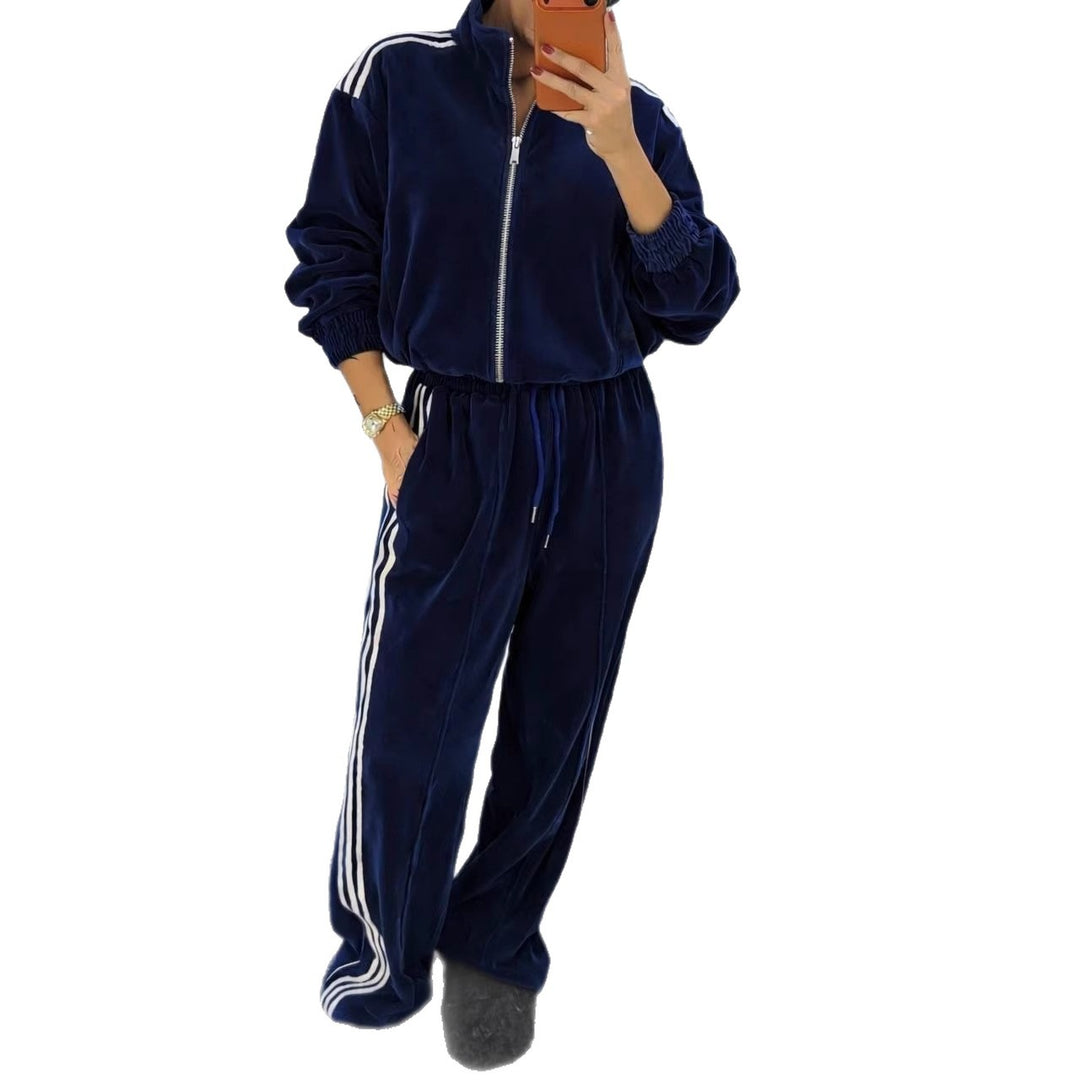 Damen luxuriöses Velours-Trainingsanzug-Set mit Stehkragen und Kordelzug Eichborn Berlin