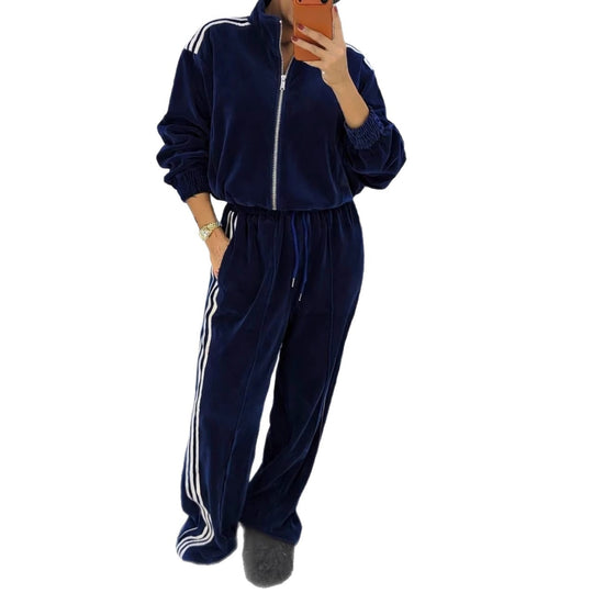 Damen luxuriöses Velours-Trainingsanzug-Set mit Stehkragen und Kordelzug Eichborn Berlin