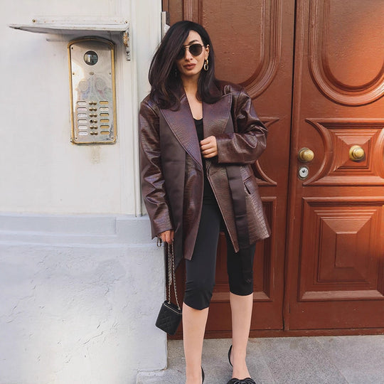 Damen modischer Kunstleder-Blazer mit Croco-Optik EB