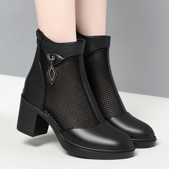Damen modische Ankle Boots mit transparenter Netzstruktur und elegantem Absatz EB