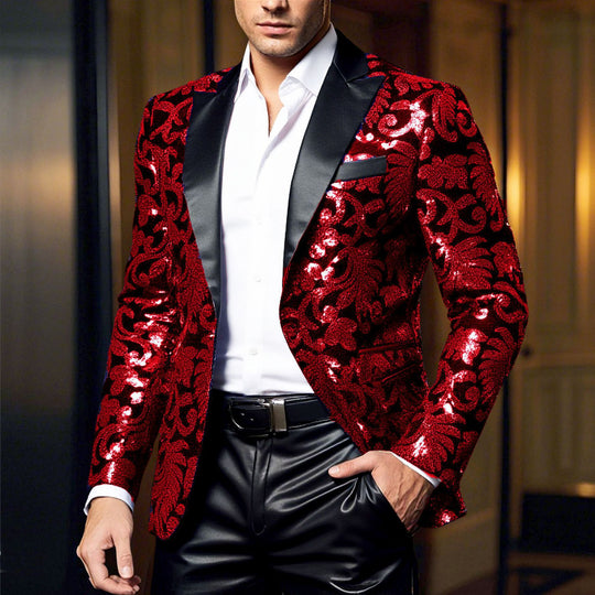 Damen eleganter Pailletten-Blazer mit floralem Design und luxuriösem Schnitt EB