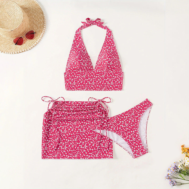 Damen Sport-Bikini mit floralem Oberteil und hoch tailliertem Unterteil EB