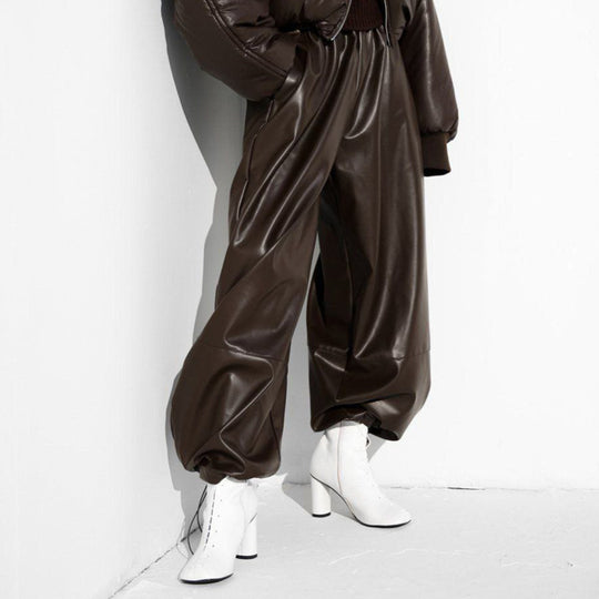 Damen Modische Kunstlederhose mit elastischem Bund EB