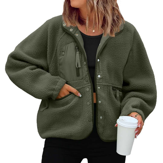 Damen kuschelige Fleecejacke mit praktischen Taschen EB