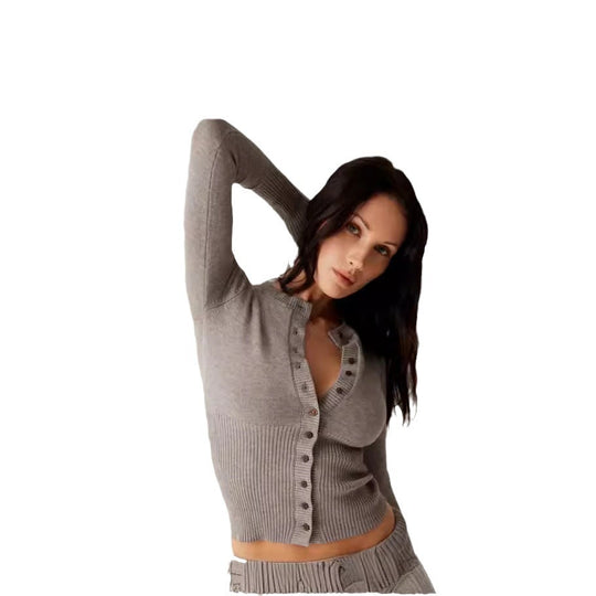 Damen Strick Set mit Knopfdetails und kurzem Schnitt EB