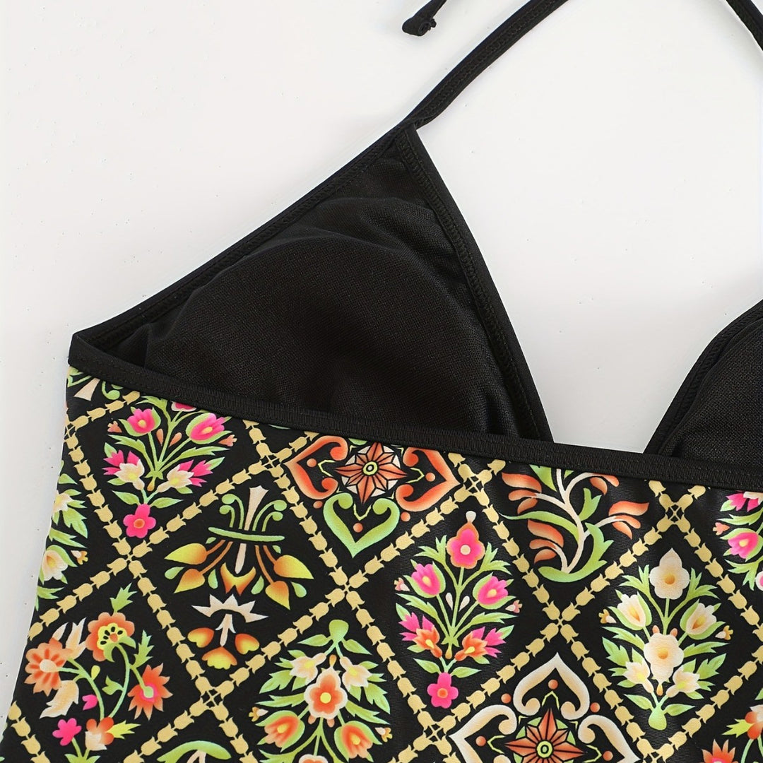 Damen Einteiliger Badeanzug mit modischem floralem Design EB