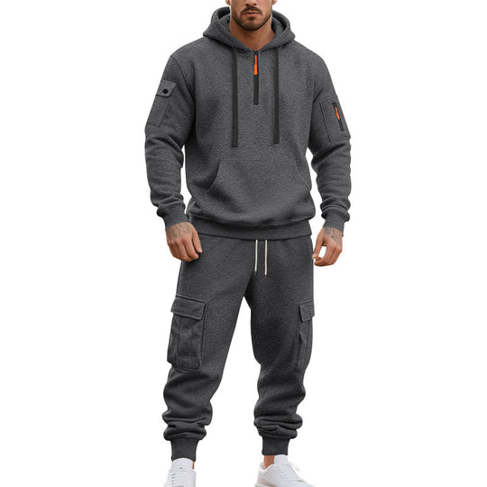 Herren nan technischer Cargo-Jogginganzug mit Halbzip, Kapuze und Mehrfachtaschen EB