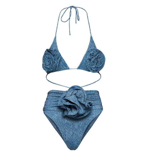 Damen Triangel-Bikini-Set mit floralem Design und elegantem Wickelrock EB