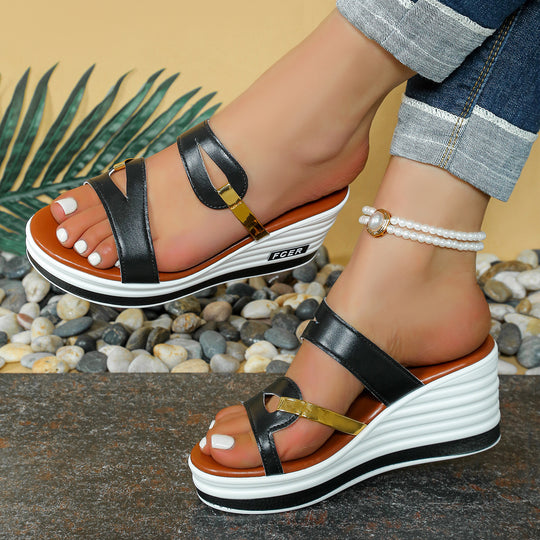 Damen Wedge-Sandalen mit elegantem Riemen-Design und komfortabler Sohle EB