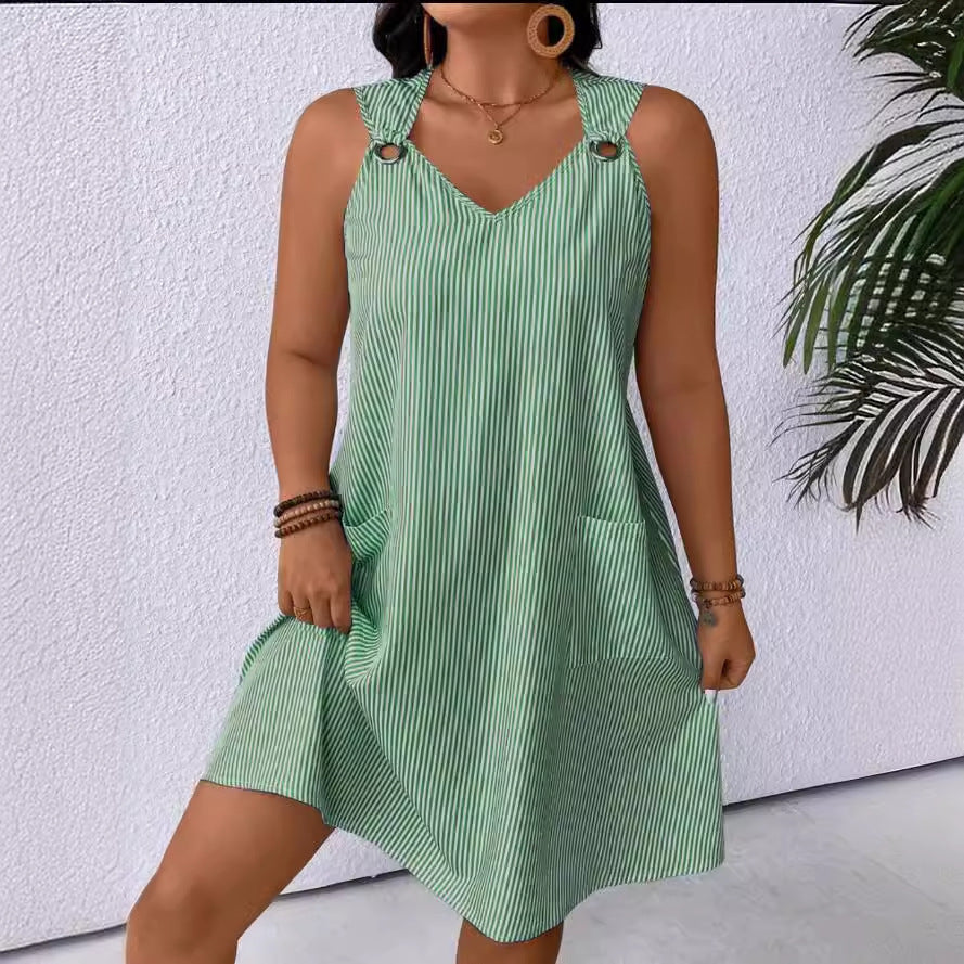 Damen Freizeitkleid mit schmalen Trägern und praktischen Taschen EB
