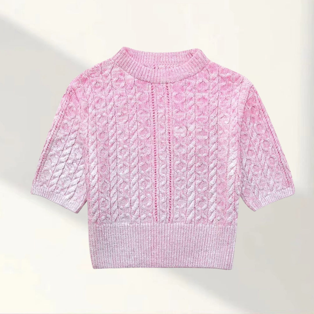 Damen Kurzer Strickpullover mit raffiniertem Zopfmuster und lässigem Schnitt EB