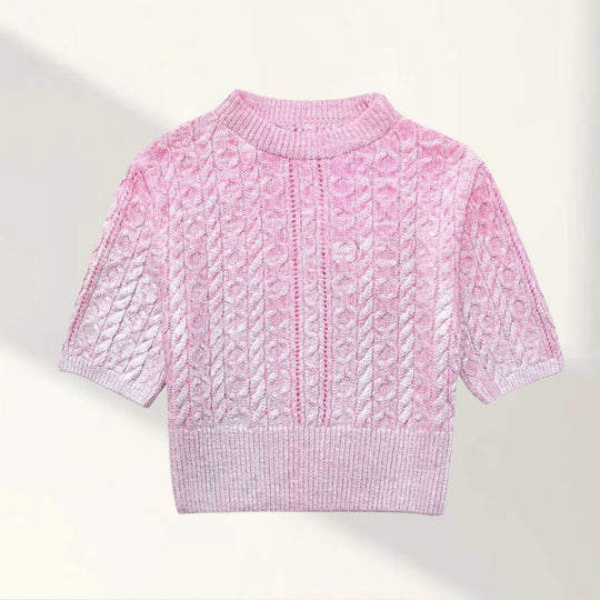 Damen Kurzer Strickpullover mit raffiniertem Zopfmuster und lässigem Schnitt EB