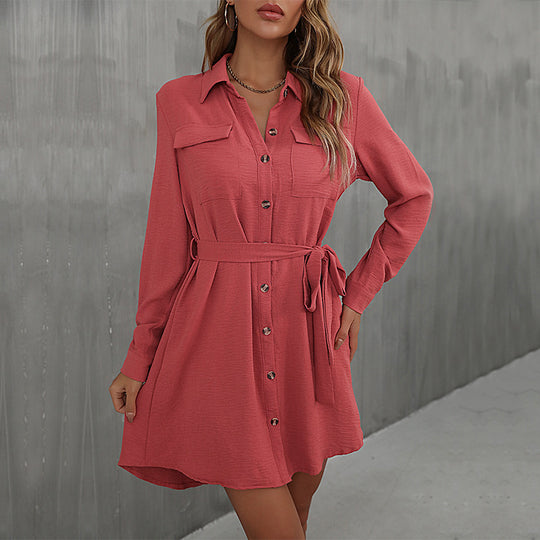 Damen Hemdblusenkleid mit taillierbarem Gürtel und eleganter Knopfleiste EB