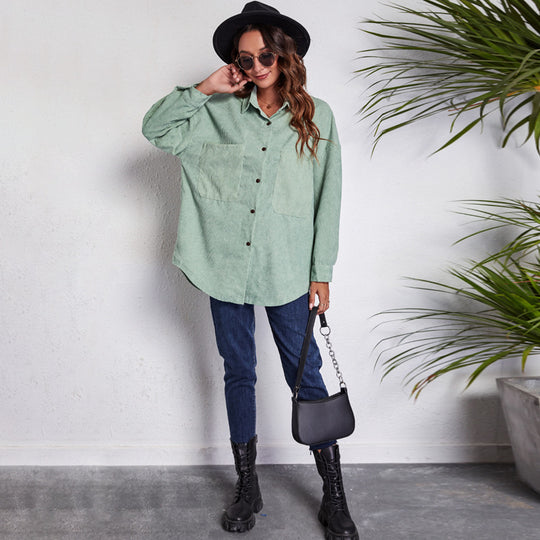Damen Oversized Hemdblusenshirt aus Cord EB