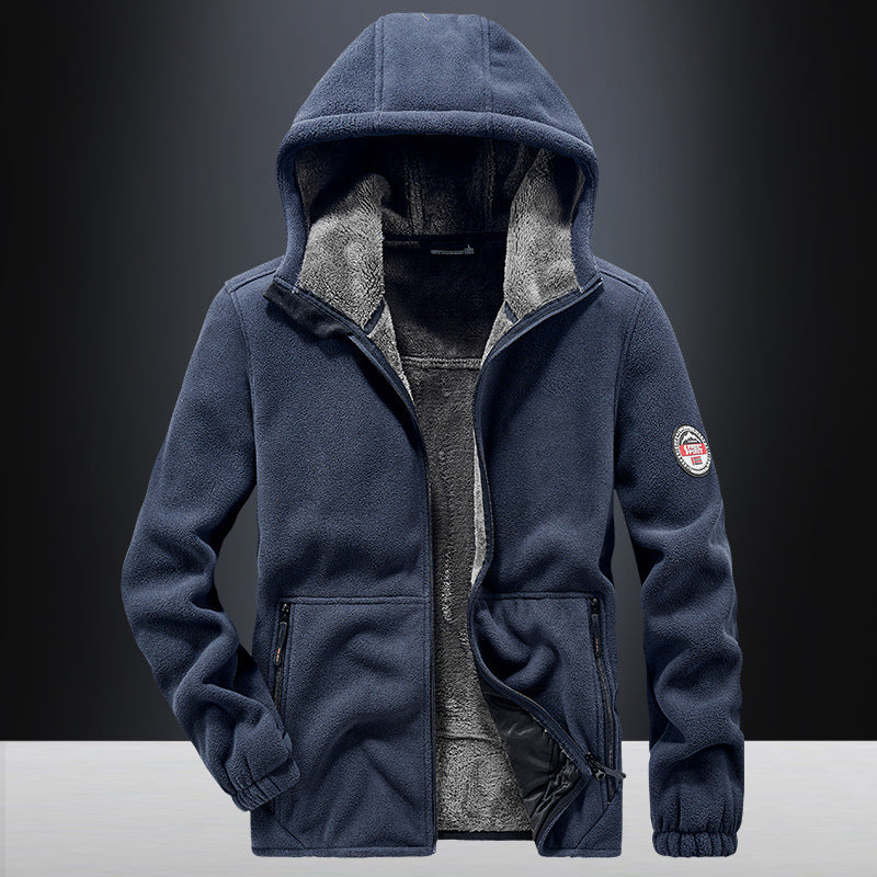 Herren Kapuzen-Fleecejacke mit Teddy-Innenfutter und Reißverschlusstaschen EB
