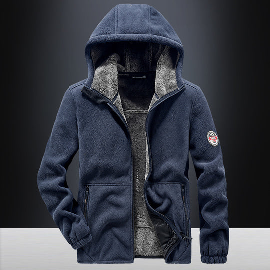 Herren Kapuzen-Fleecejacke mit Teddy-Innenfutter und Reißverschlusstaschen EB