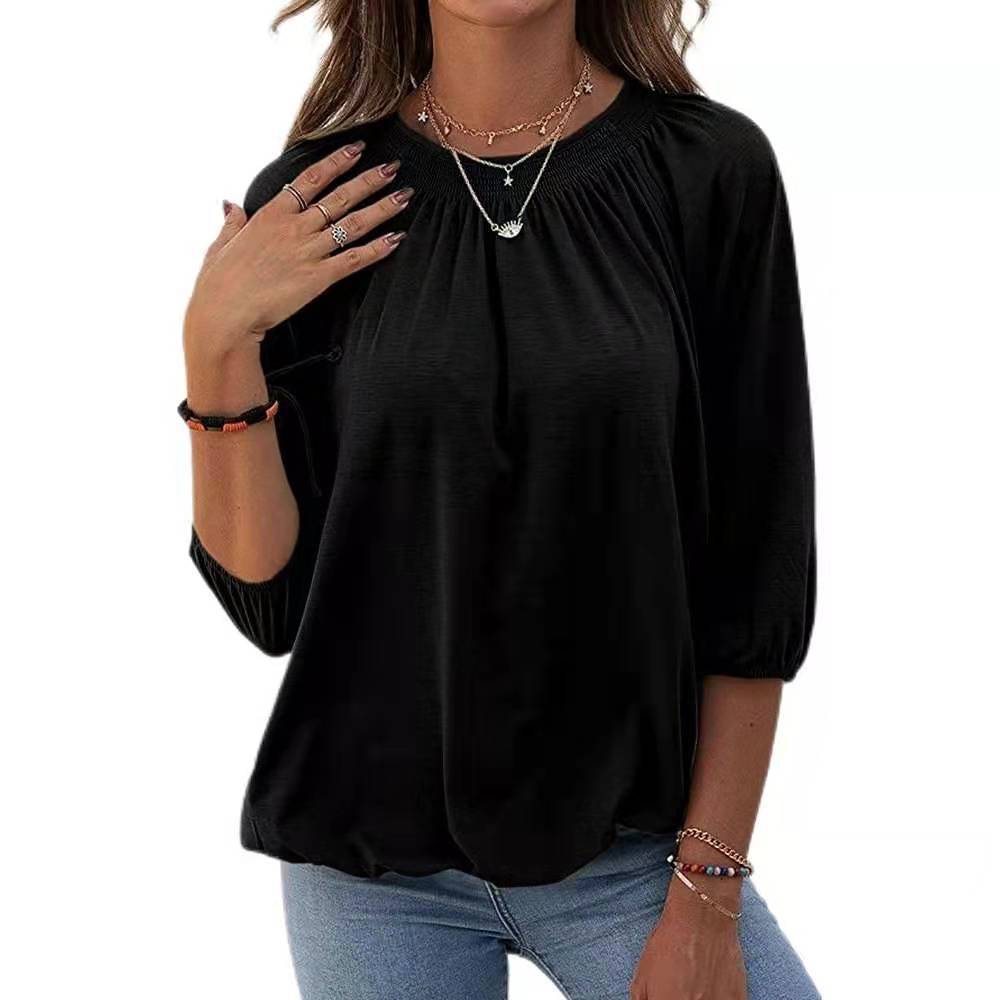 Damen leichtes Blusenshirt mit romantischem Puffärmel und lässigem Schnitt EB