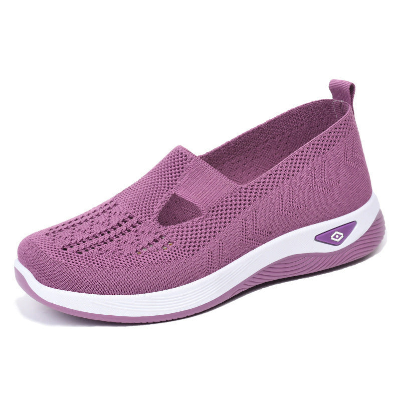 Damen Bequeme Slip-On Freizeitschuhe mit atmungsaktivem Strickoberteil EB
