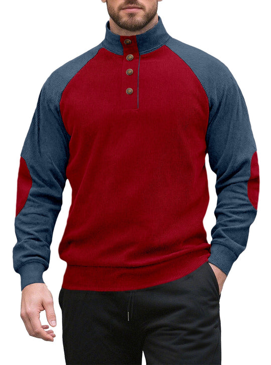 Herren nan zweifarbiger Ripptroyer mit asymmetrischer Knopfleiste und Velours-Ellbogenpatch EB