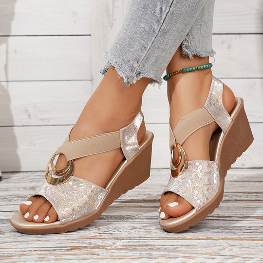 Damen Wedge-Sandalen mit floralem Design und komfortablem Riemendesign EB