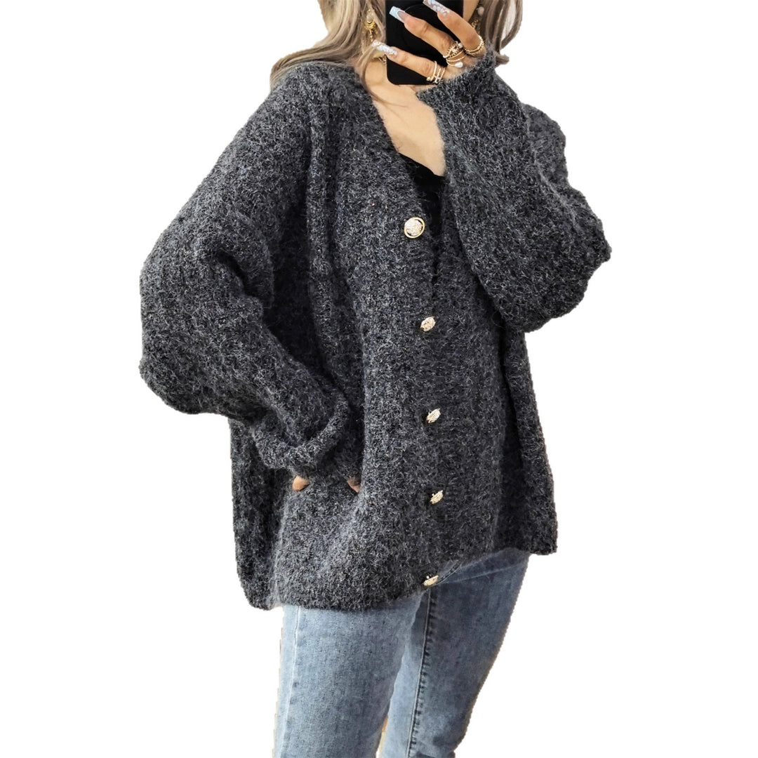 Damen Grobstrickjacke mit modischen Knöpfen und lässigem Schnitt EB