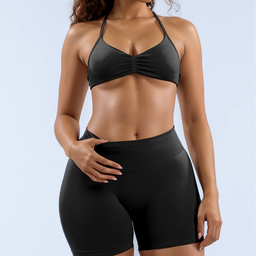 Damen Sport-Bikini-Oberteil mit hoch geschnittenen Shorts und nahtlosem Design EB