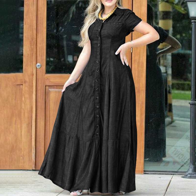 Damen Maxikleid mit Knopfleiste und schwingendem Saum EB