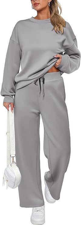 Damen nan zweiteiliges French-Terry Lounge-Set mit oversized Rundhals-Pullover und weitem Highwaist-Jogger EB