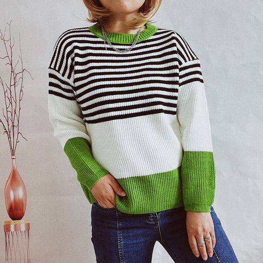Damen trendy gestreifter Pullover mit modernen Akzenten und komfortablem Schnitt EB