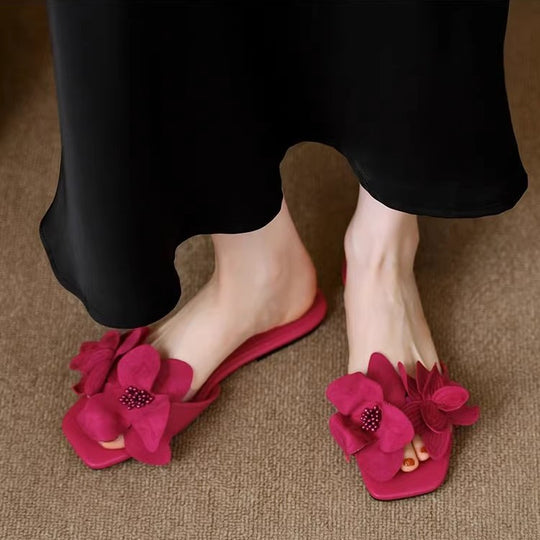 Damen elegante Slipper mit floralen Details und Strassverzierungen EB