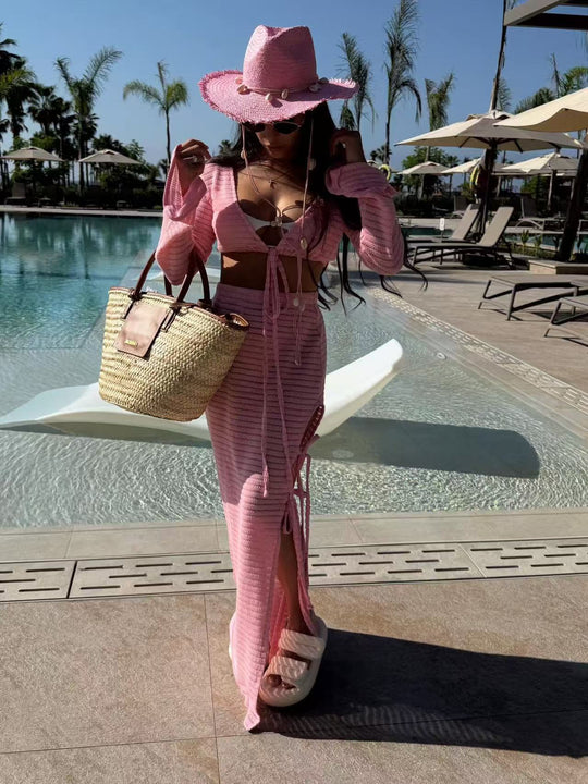 Damen bezauberndes strandtaugliches Outfit mit Cropped Top und Maxiröcke EB