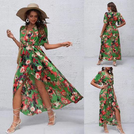 Damen Maxikleid mit elegantem Wickelstil und raffinierten Ärmeln EB