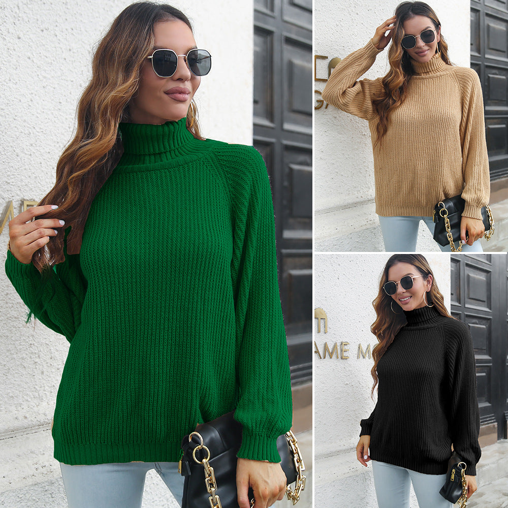 Damen Grobstrickpullover mit hohem Kragen und feiner Struktur EB