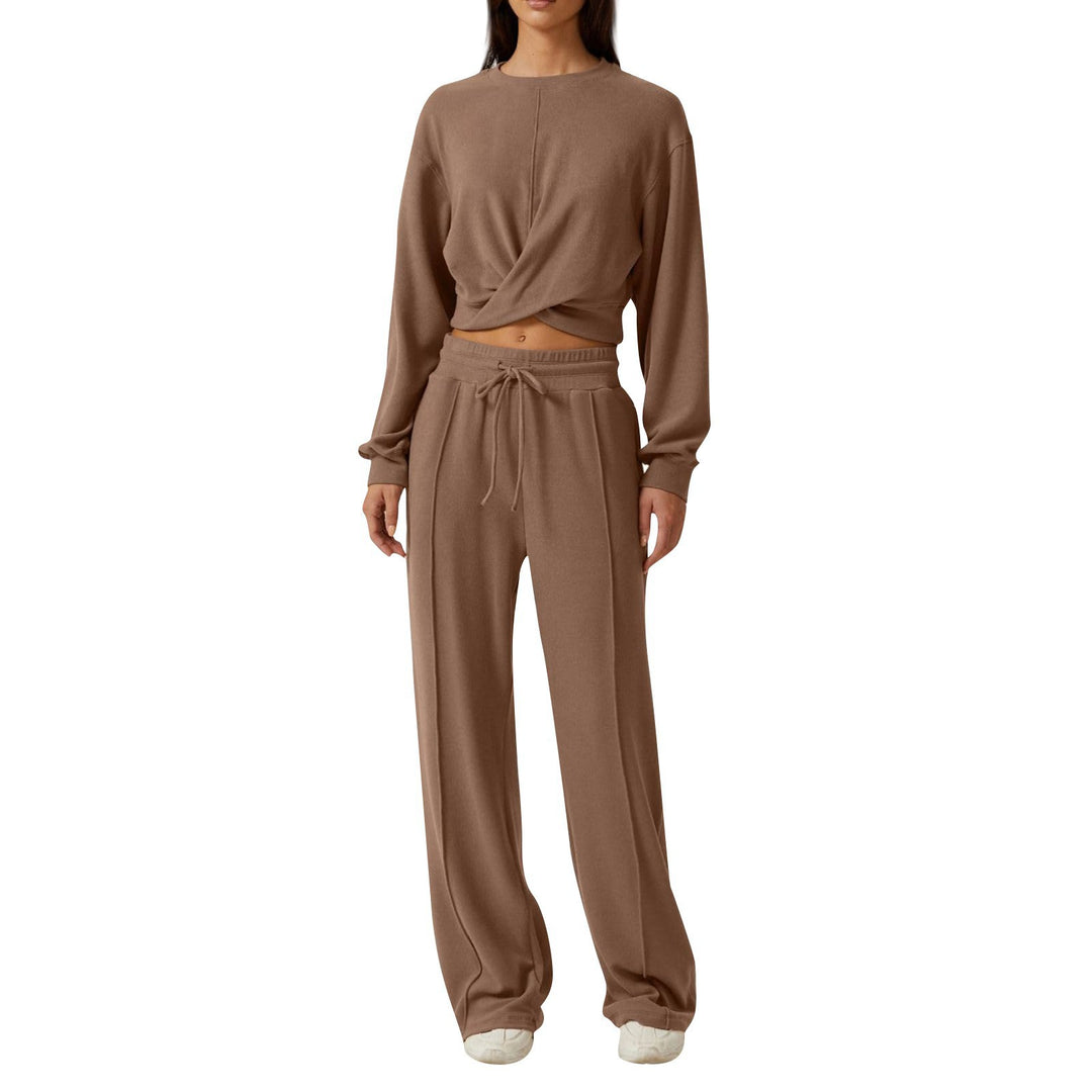 Damen gemütliches Sweatpants-Set mit modischem Crop-Oberteil EB