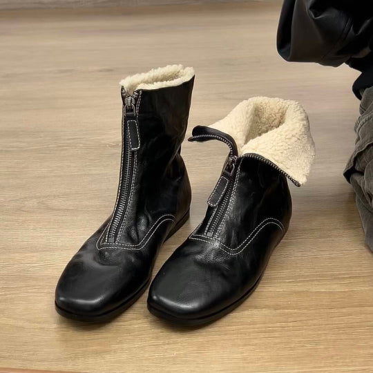 Damen gefütterte Winterstiefel mit modischem Reißverschluss und kuscheligem Kragen EB