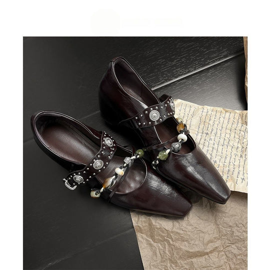 Damen elegante Mules mit anpassbarem Riemen und Perlenverzierung EB