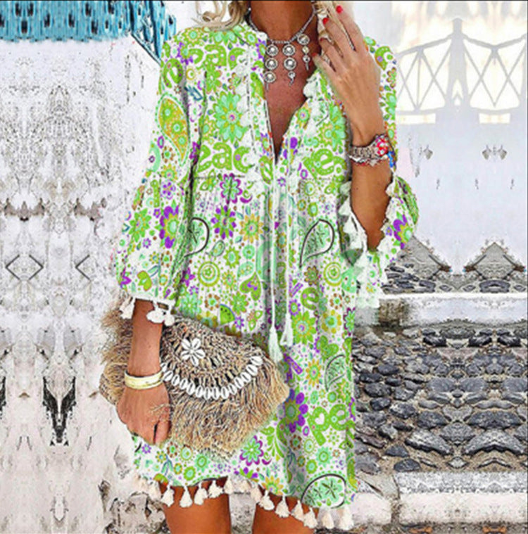 Damen Tunika-Kleid mit kreativem Print und Taschendetails EB