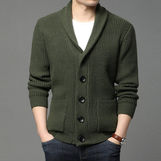 Herren Strickjacke mit Schalkragen und praktischen Taschen EB