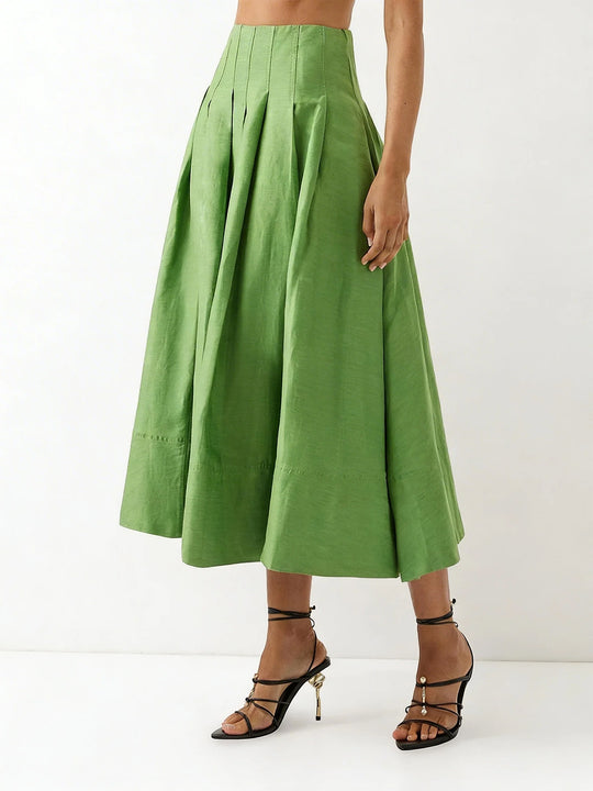 Damen Eleganter Midirock mit fließendem Schnitt und seitlichen Taschen EB