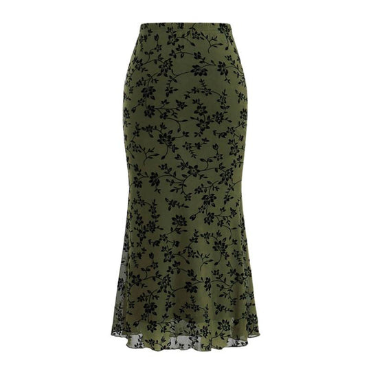Damen Eleganter Maxirock mit floralem Design und leichtem Stoff EB