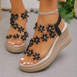 Damen Wedge-Sandalen mit floralem Dekor EB