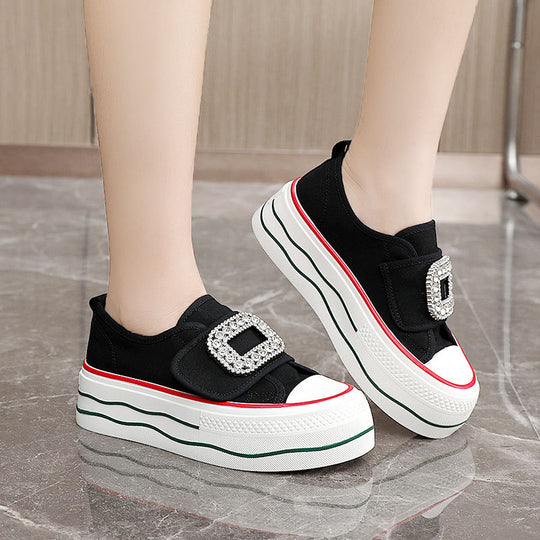 Damen modische Plateau Sneakers mit funkelnedem Schnallenakzent EB