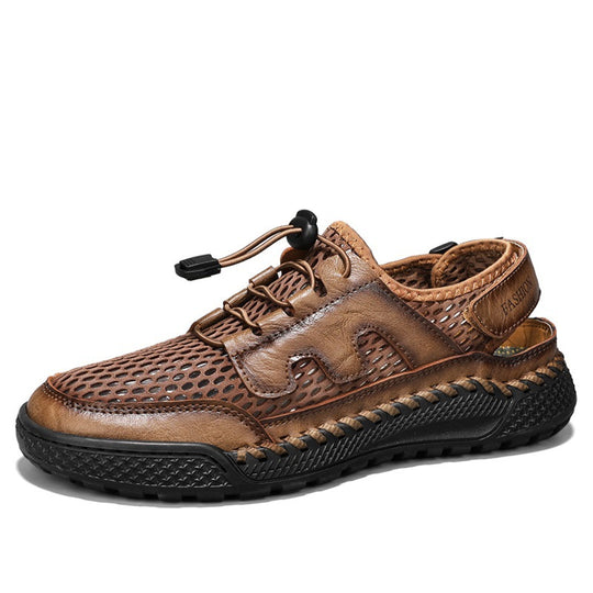 Damen Komfortable Mesh-Lederschuhe mit Schnellverschluss EB