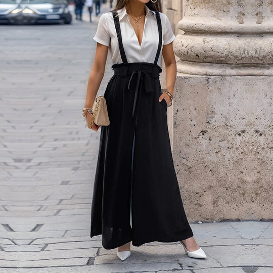 Damen Culotte-Jumpsuit mit verstellbaren Trägern und elegantem Kordelzug EB