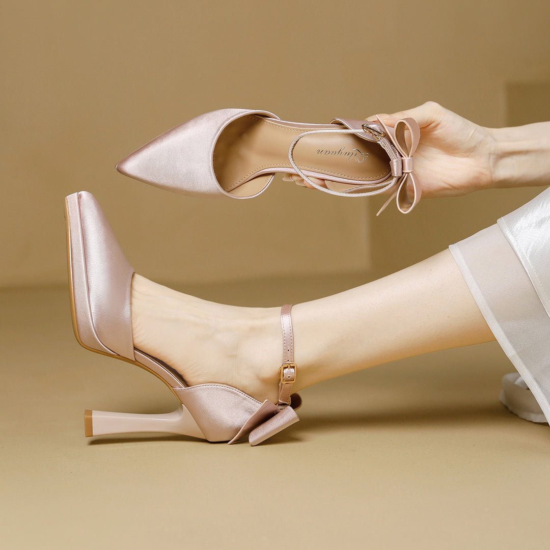 Damen elegante Satin-Pumps mit verspieltem Schleifen-Detail EB