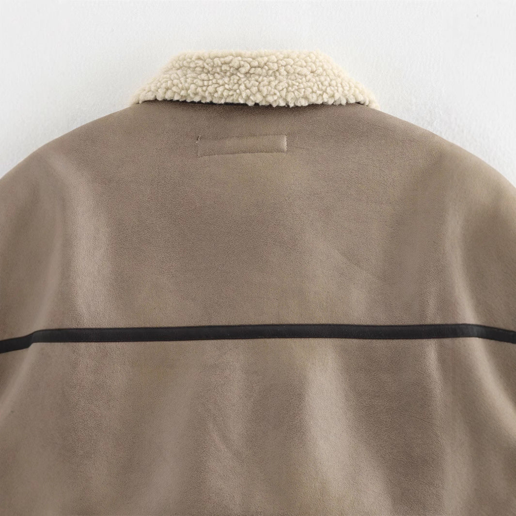 Damen Kurze Teddyfelljacke mit akzenten EB