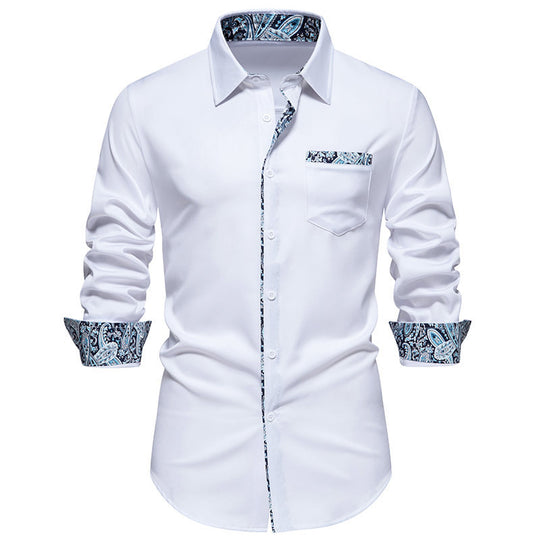 Herren Langarmhemd mit modischem Paisley-Muster an Kragen und Manschetten EB