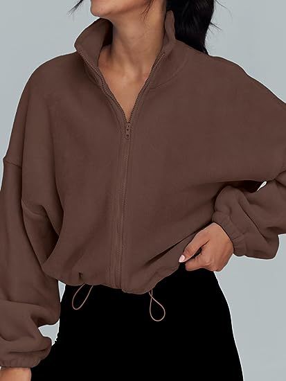 Damen Oversized Sweatjacke mit halbem Reißverschluss und Kordelzug EB