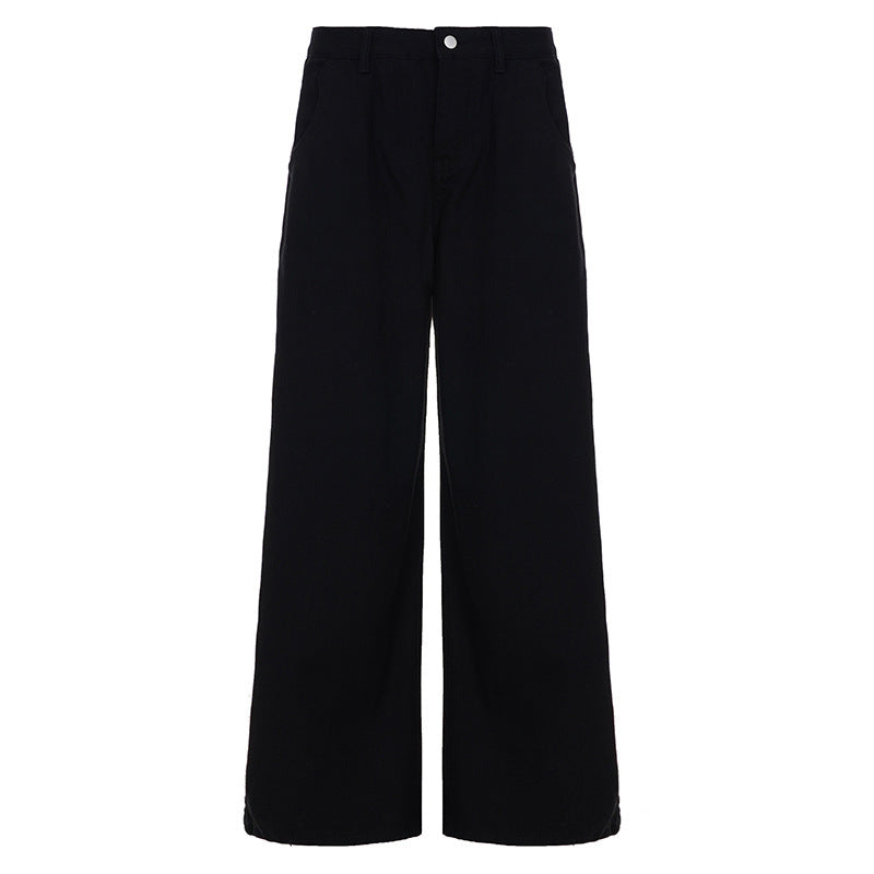 Damen weit geschnittene Baumwollhose mit hohem Taillenbund und praktischen Taschen EB
